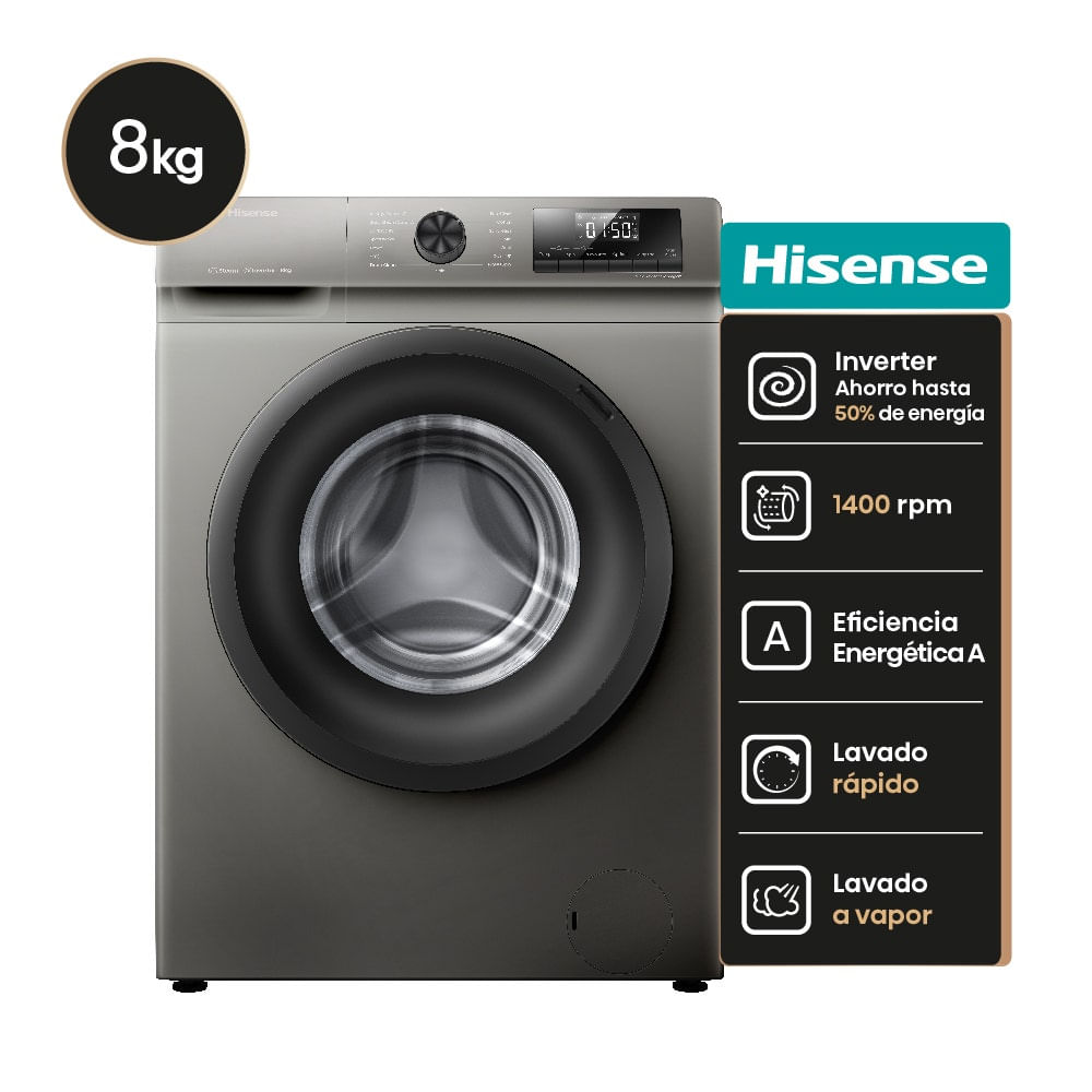 Lavarropas Hisense WFQP8014T 8kg 1400RPM Inverter