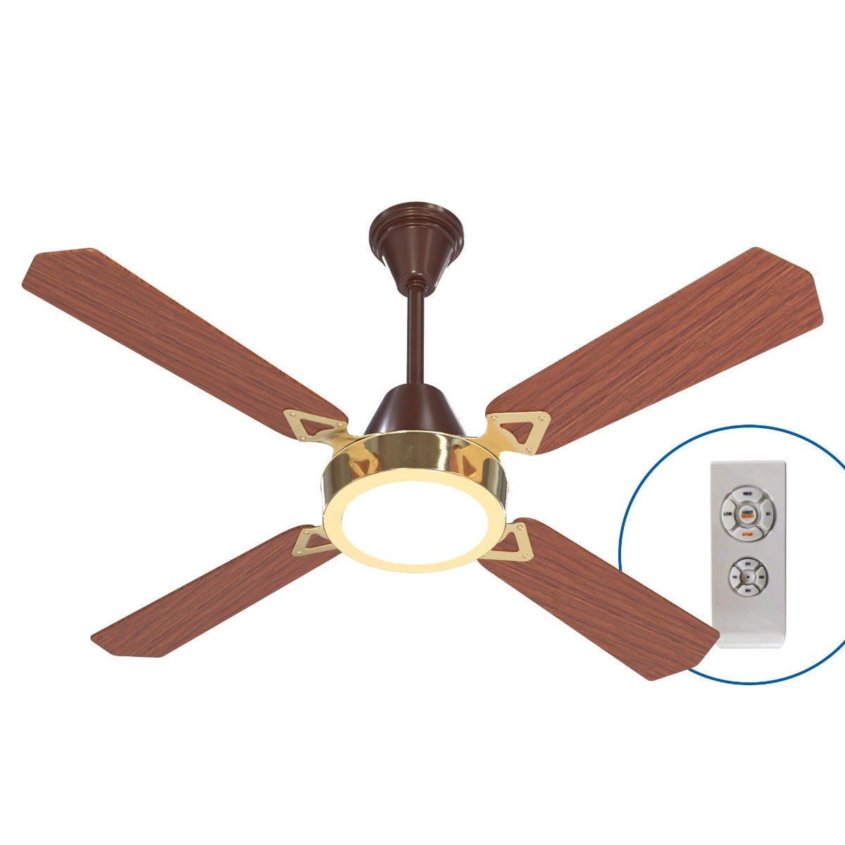 Ventilador de techo Moddo dorado cedro LED con control motor dc 35W