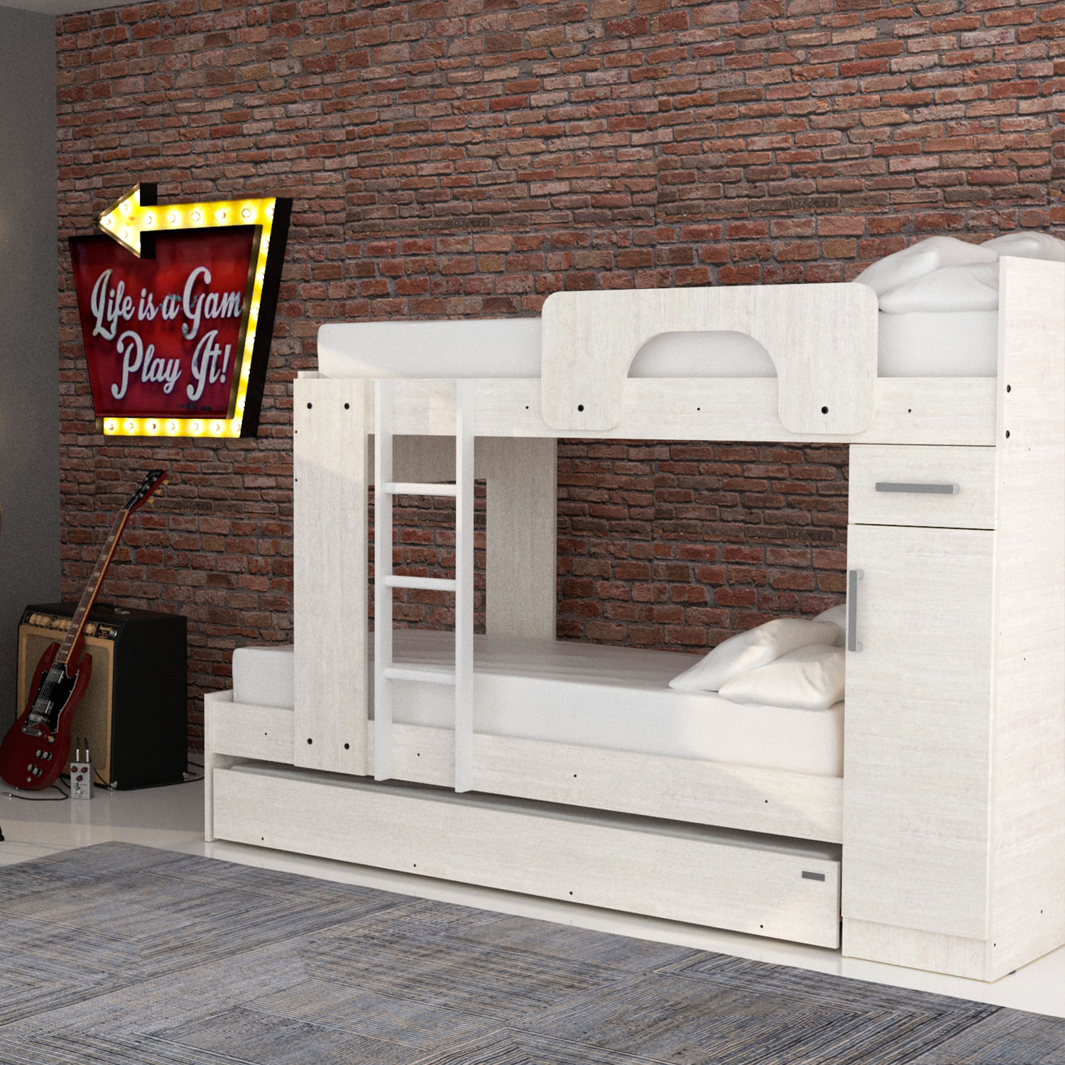 Cama Cucheta Mosconi Triple Superpuesta Melamina Venezia