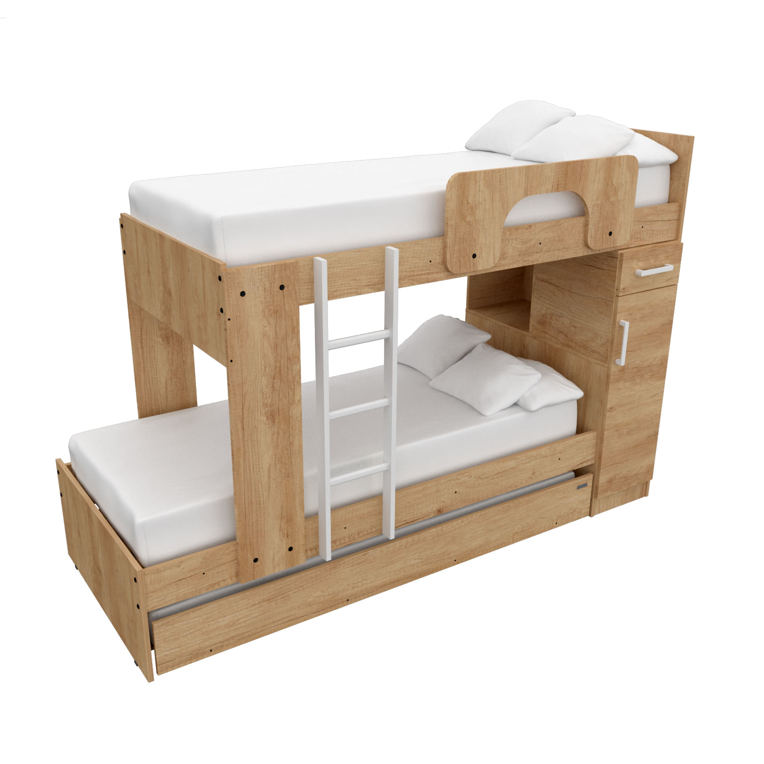 Cama Cucheta Mosconi Triple Superpuesta Melamina Nebraska Natural