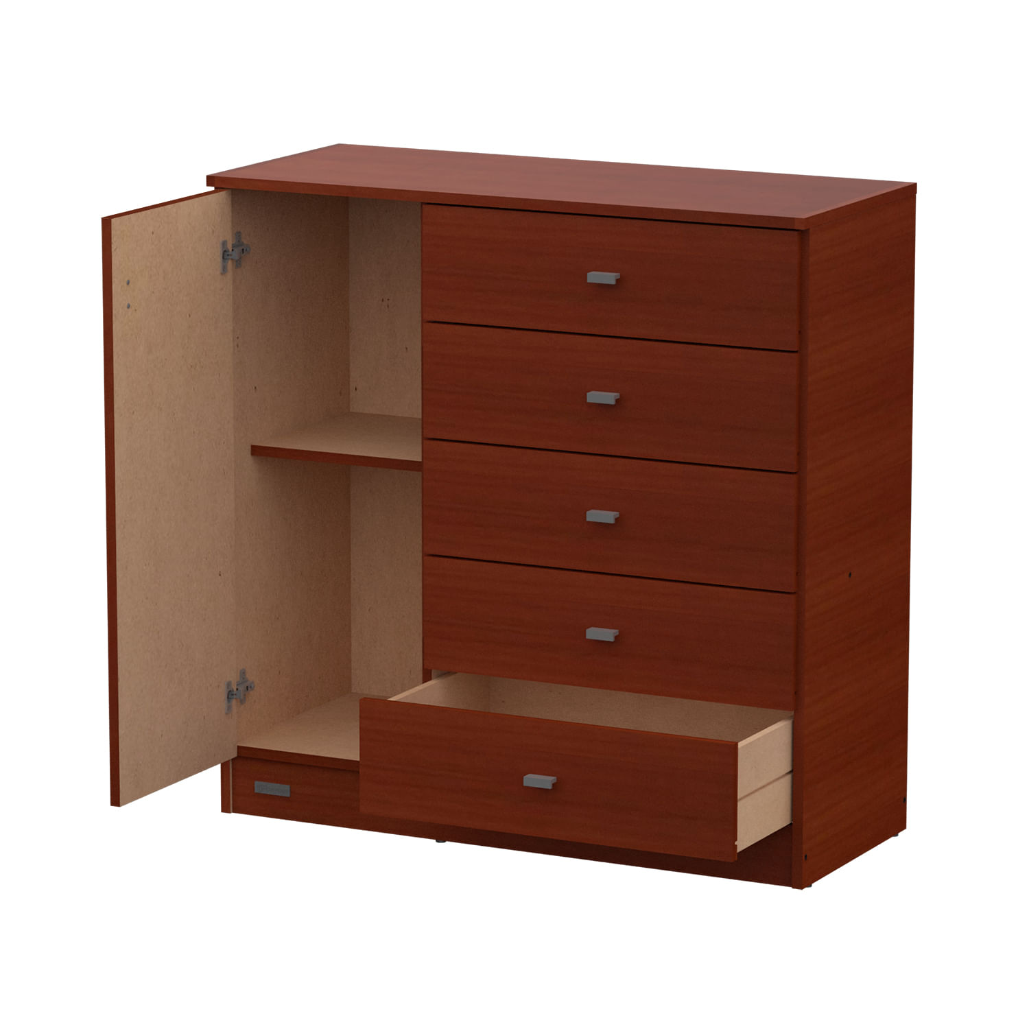 Cómoda Mosconi Pack 5 Cajones 1 Puerta Melamina Caoba