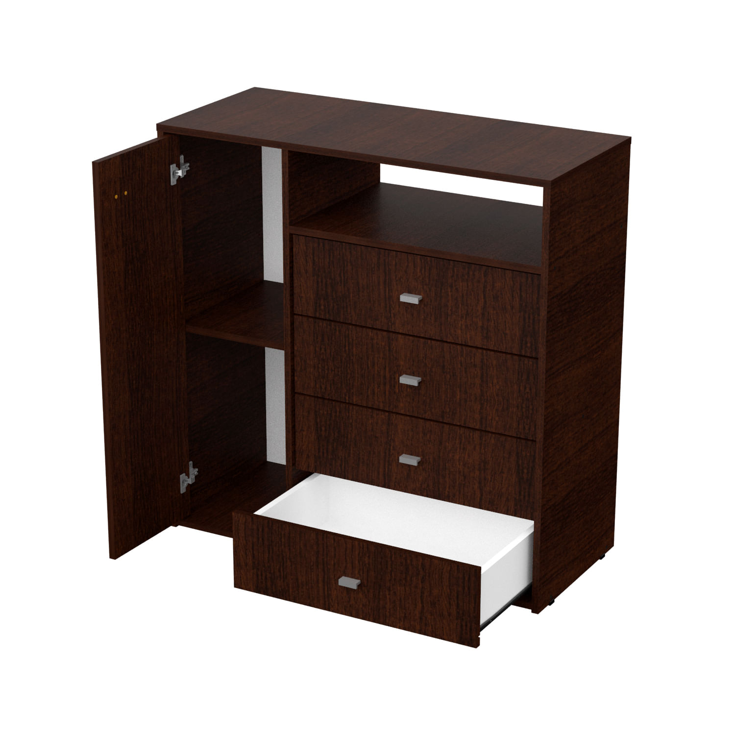 Cómoda Mosconi Milenial 4 Cajones 1 Puerta Melamina Wengue