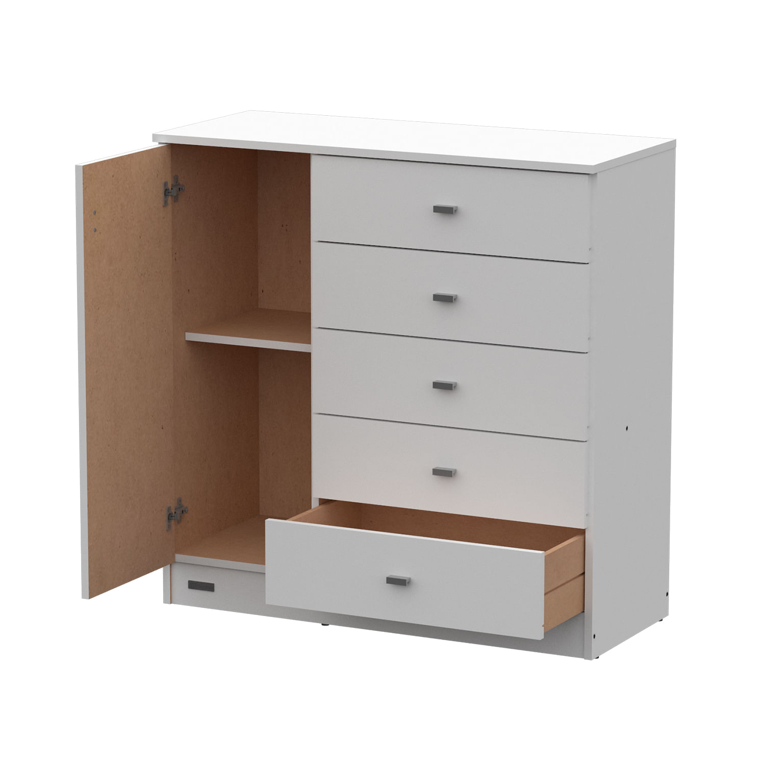 Cómoda Mosconi Pack 5 Cajones 1 Puerta Melamina Blanco Mate