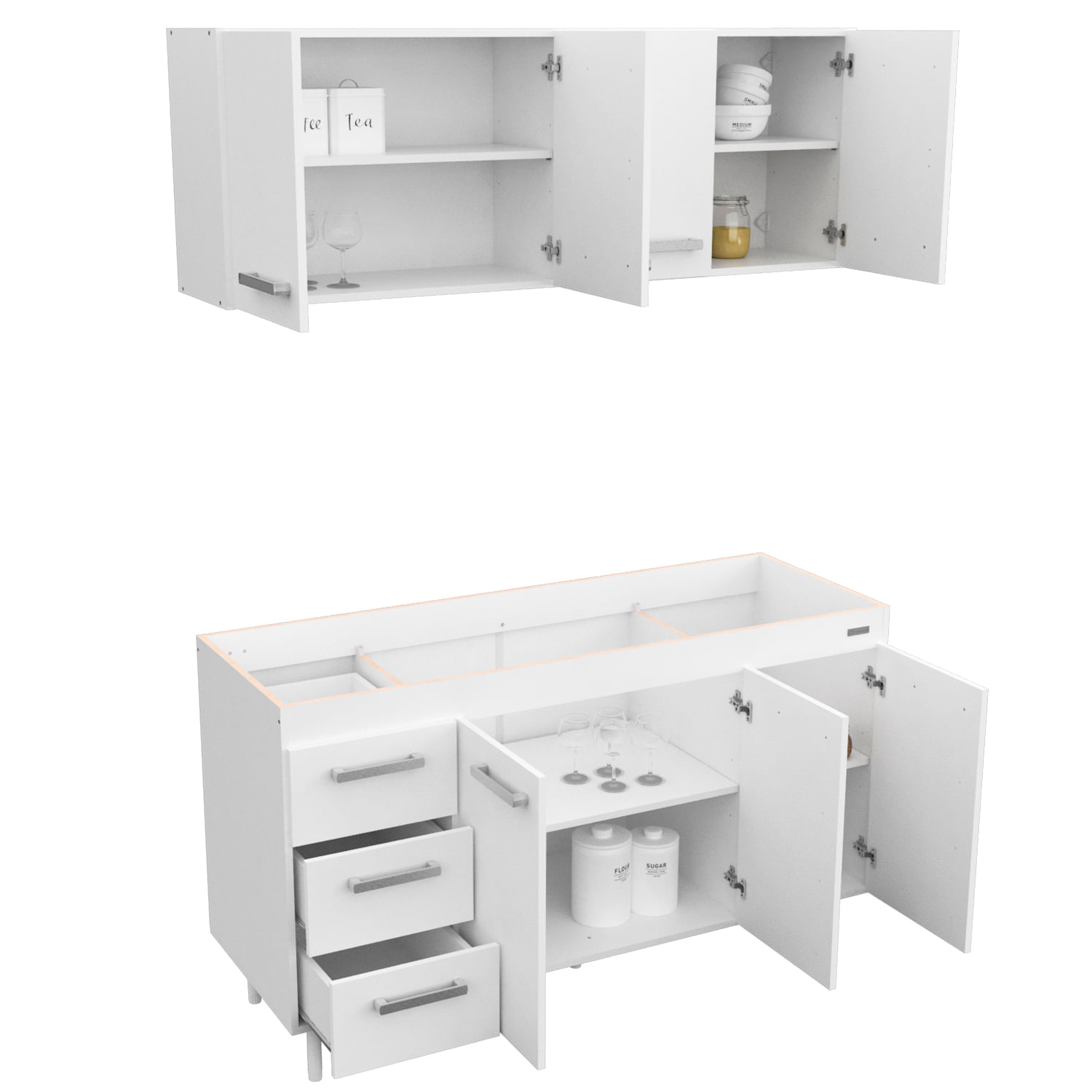 Combo Mueble de Cocina Mosconi 1.40 m Sin Bacha Blanco