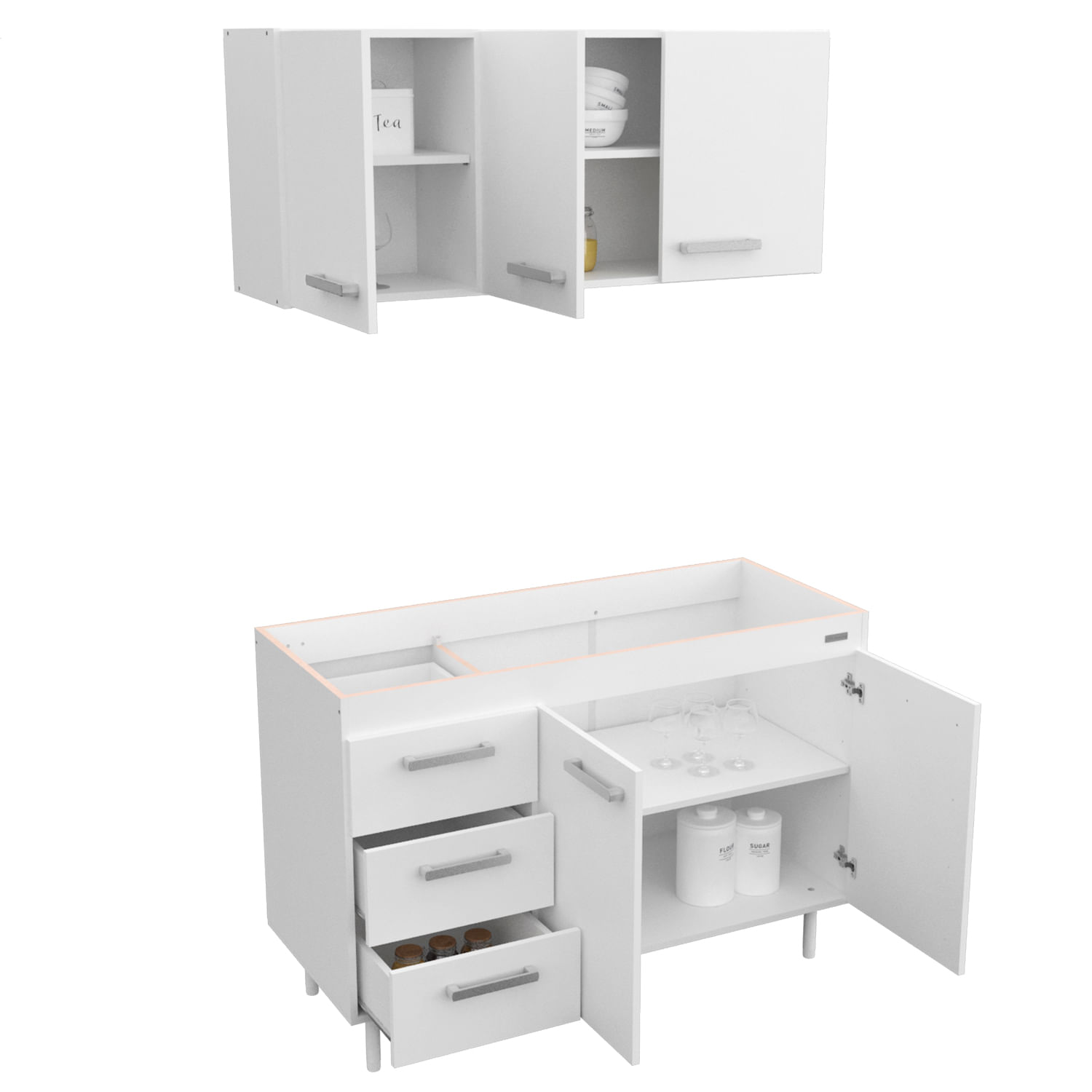 Combo Mueble de Cocina Mosconi 1.20 m Sin Bacha Blanco