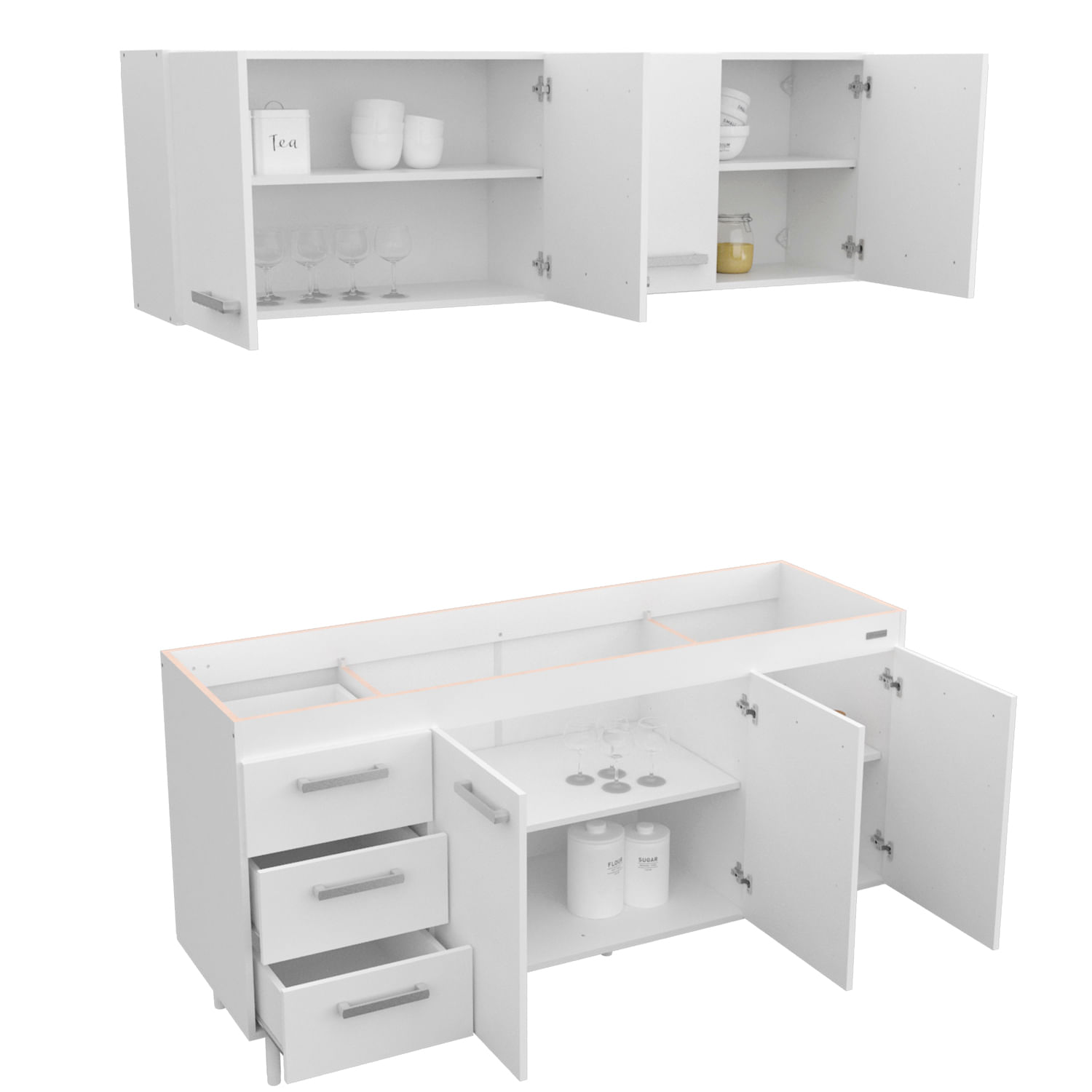 Combo Mueble de Cocina Mosconi 1.60 m Sin Bacha Blanco