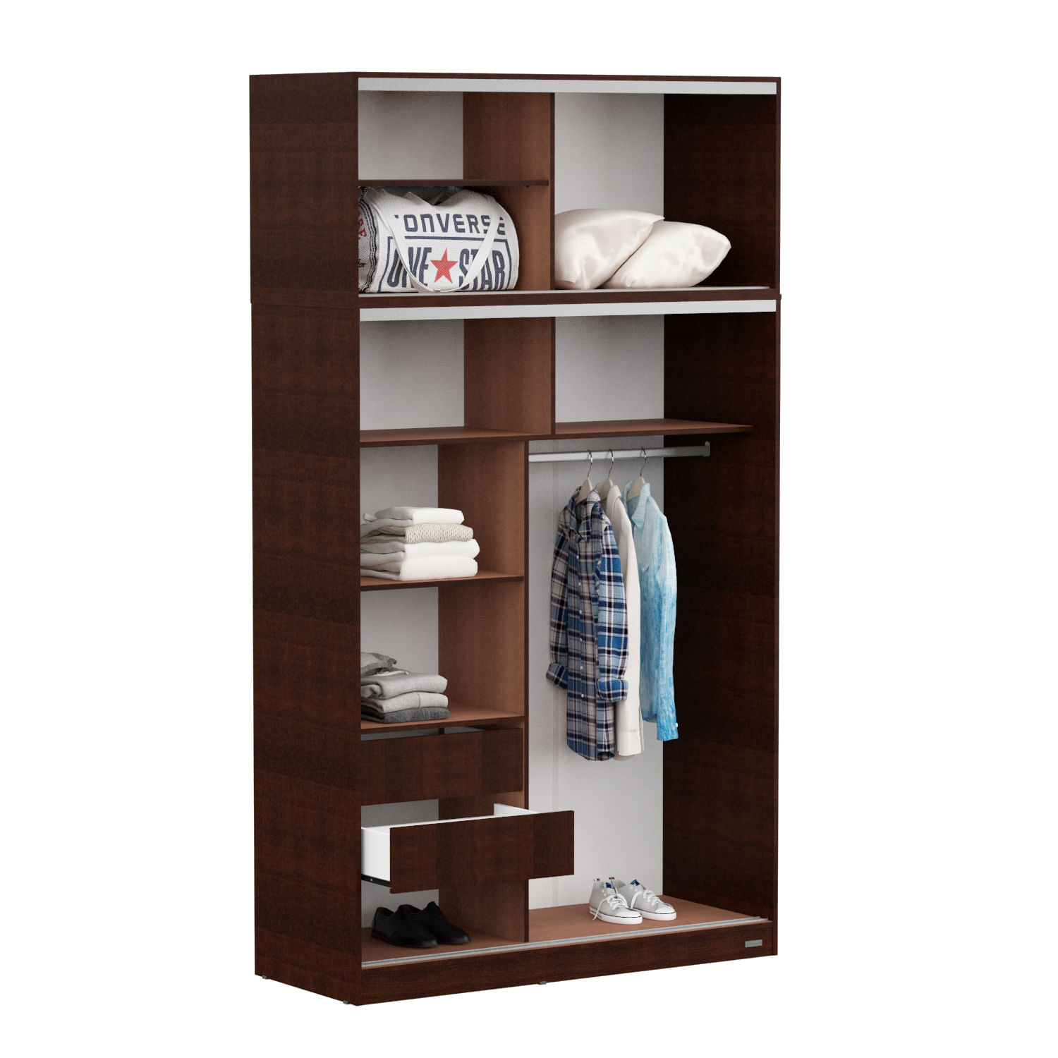 Placard Mosconi 2 puertas corredizas con baulera 1.40 m Wengue