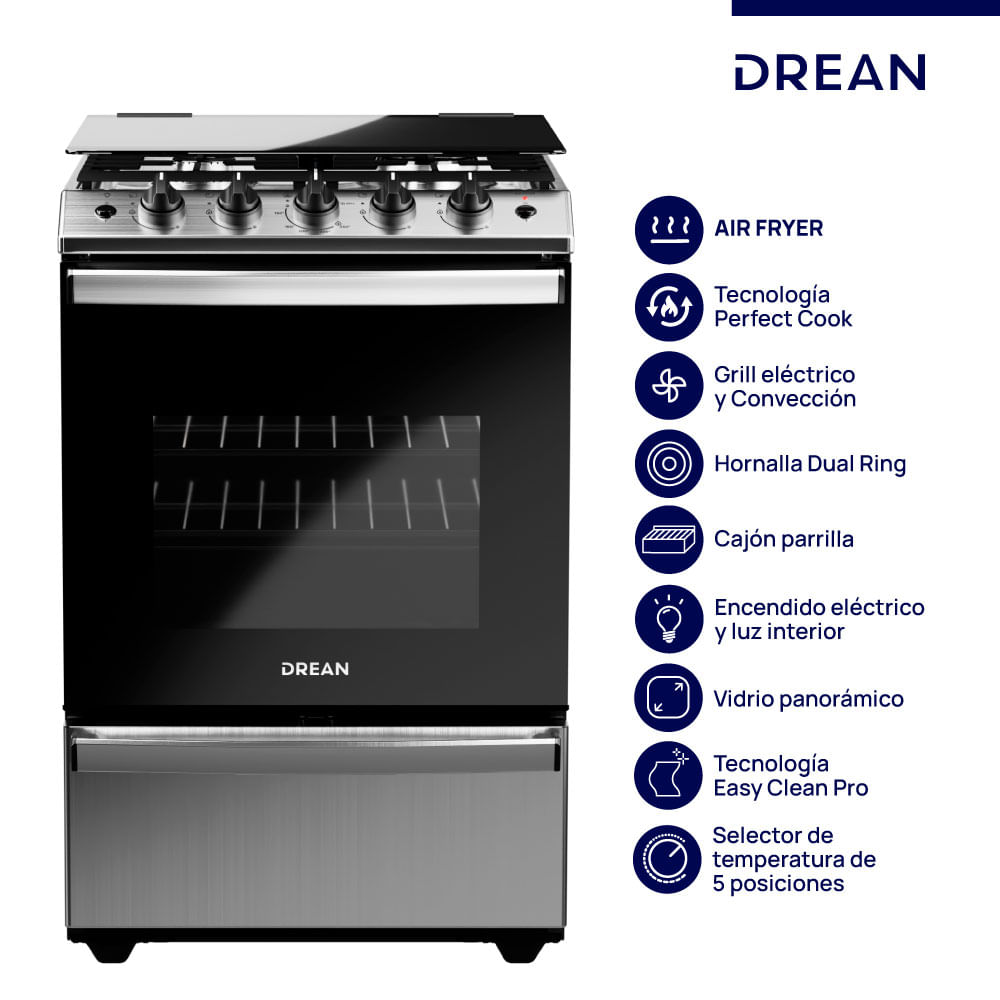Cocina Drean CD5617AI0 56 cm MG con Air Fryer inoxidable