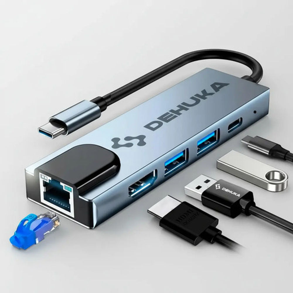 Hub USB-C Dehuka 5 en 1 Compatible con MacBook Air y Pro Gris Oscuro
