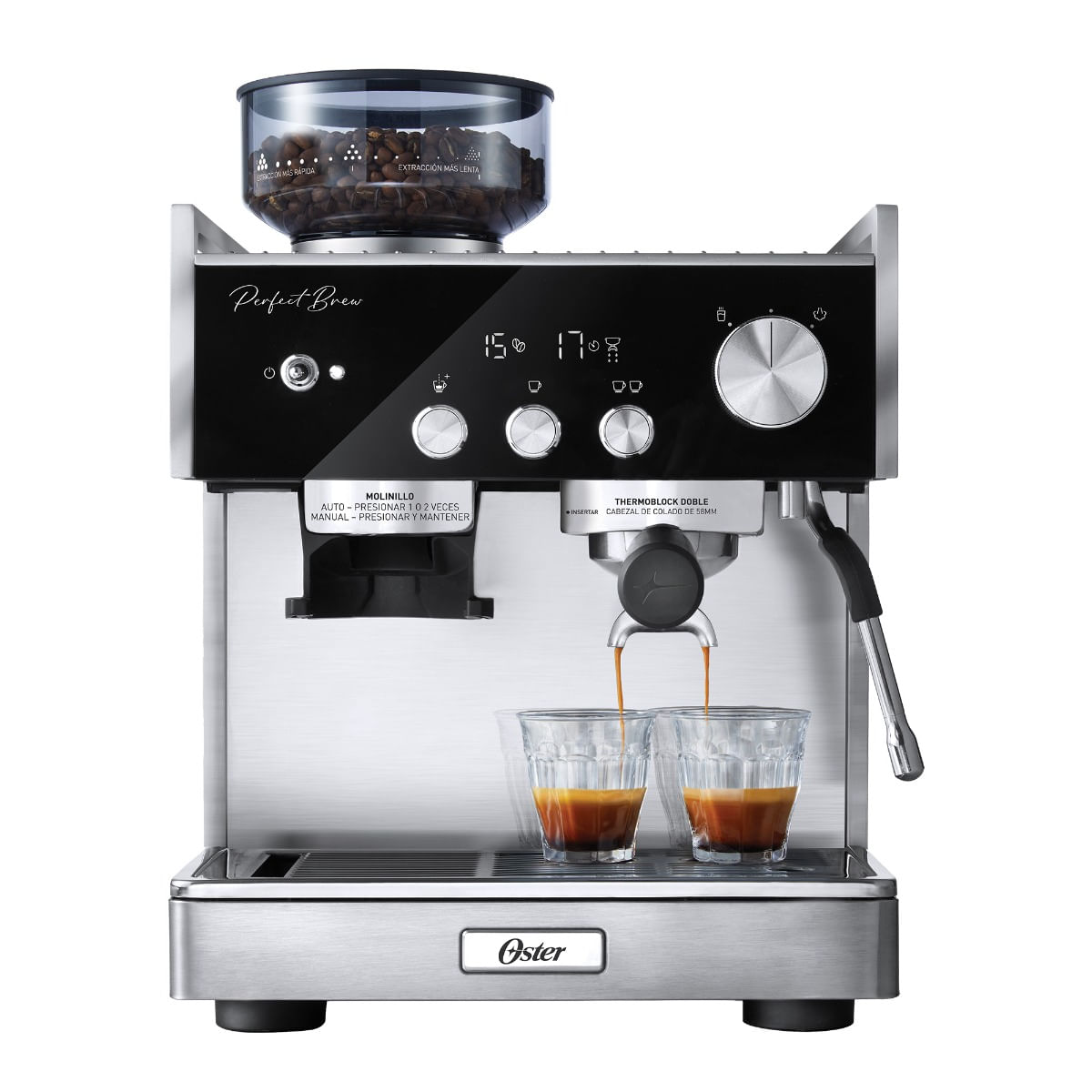 Cafetera express Oster BVSTEM7400-054 con molinillo y espumador