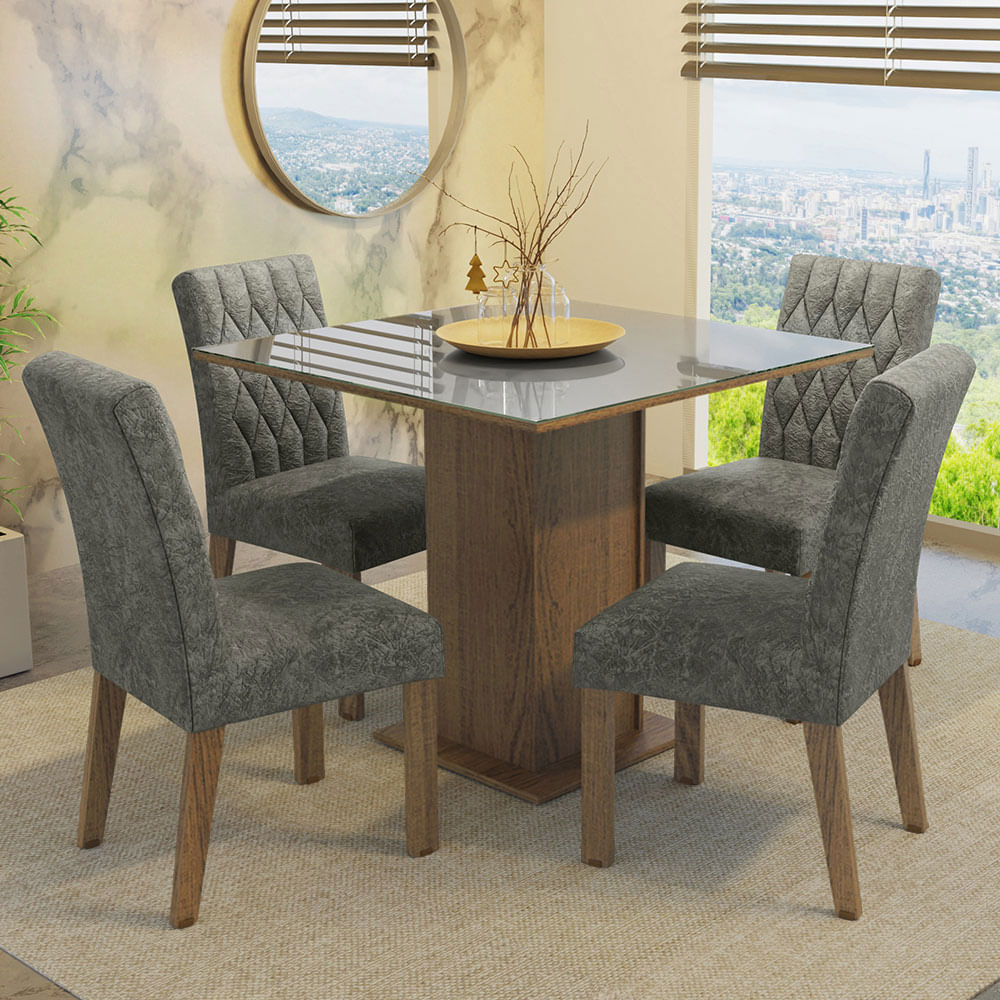 Juego De Comedor Madesa Anaju Tapa Vidrio 4 Sillas Tapizadas