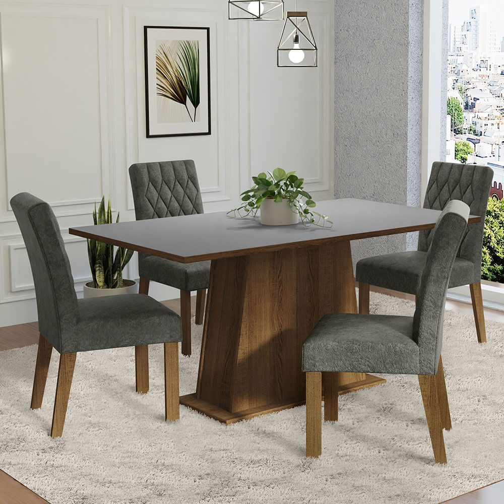 Juego De Comedor Madesa Ashley Tapa Madera Sillas Tapizadas MDJA040149F9SL