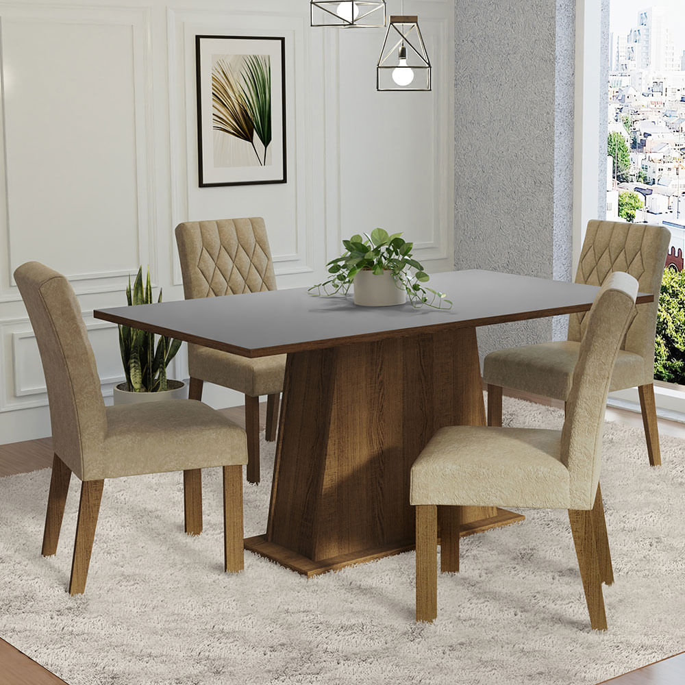 Juego De Comedor Madesa Ashley Tapa Madera Sillas Tapizadas