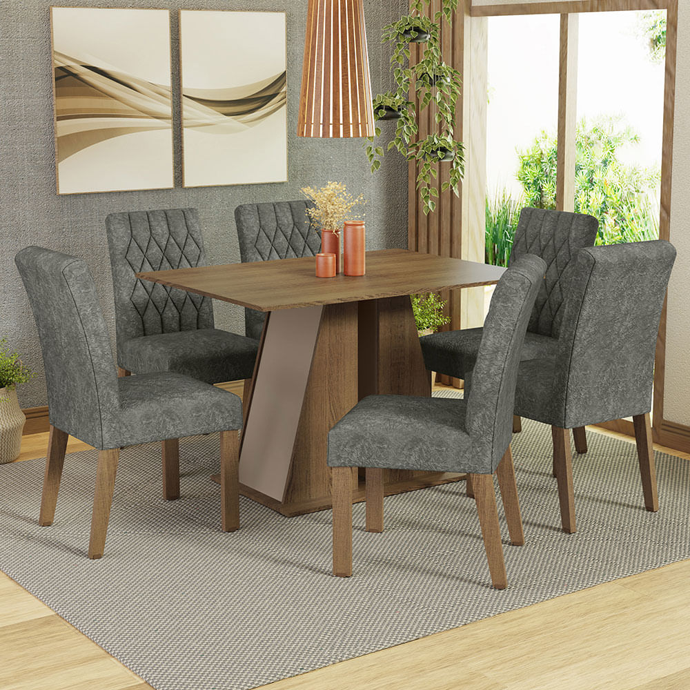Juego De Comedor Mesa Tapa De Madera 6 Sillas Fabiana MDJA0601467GSIL