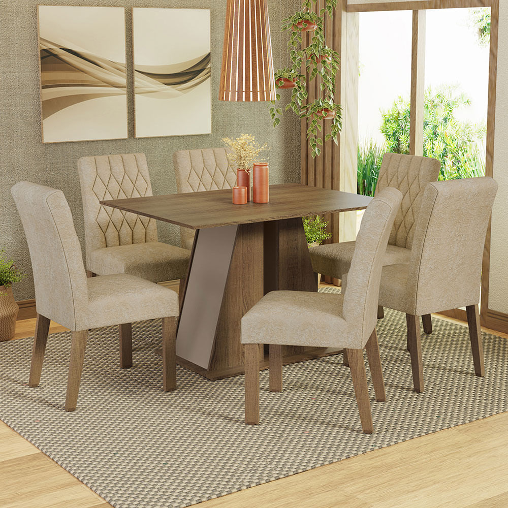 Juego De Comedor Mesa Tapa De Madera 6 Sillas Fabiana MDJA0601467GSIM