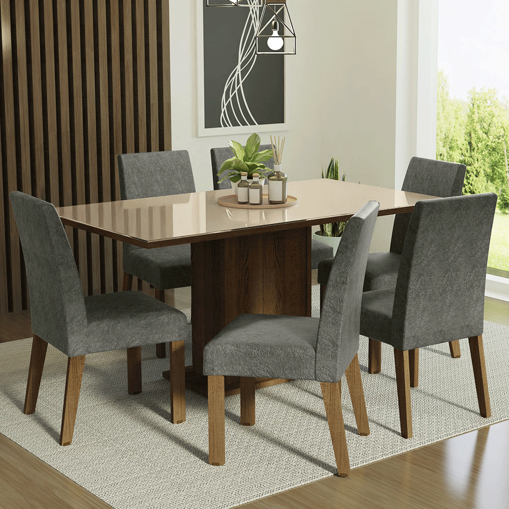 Juego De Comedor Madesa Alexis Mesa tapa de vidrio Con 6 Sillas MDJA0601367GSL