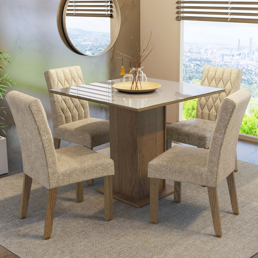 Juego De Comedor Madesa Anaju Tapa Vidrio 4 Sillas Tapizadas MDJA0401387GSIM