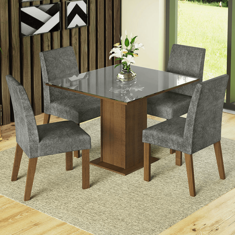 Juego De Comedor Madesa Anne Tapa Vidrio 4 Sillas Tapizadas