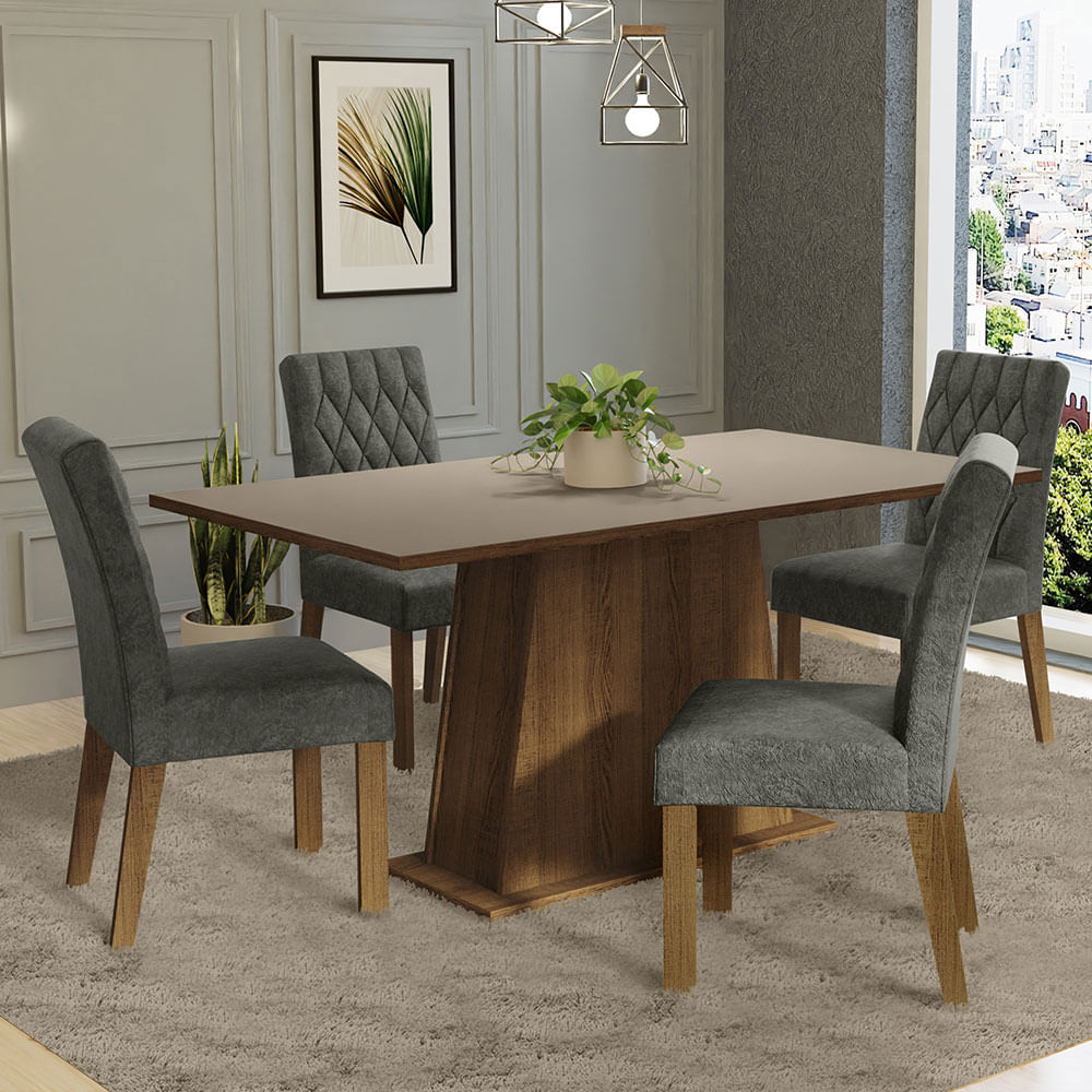 Juego De Comedor Madesa Ashley Tapa Madera Sillas Tapizadas MDJA0401497GSL
