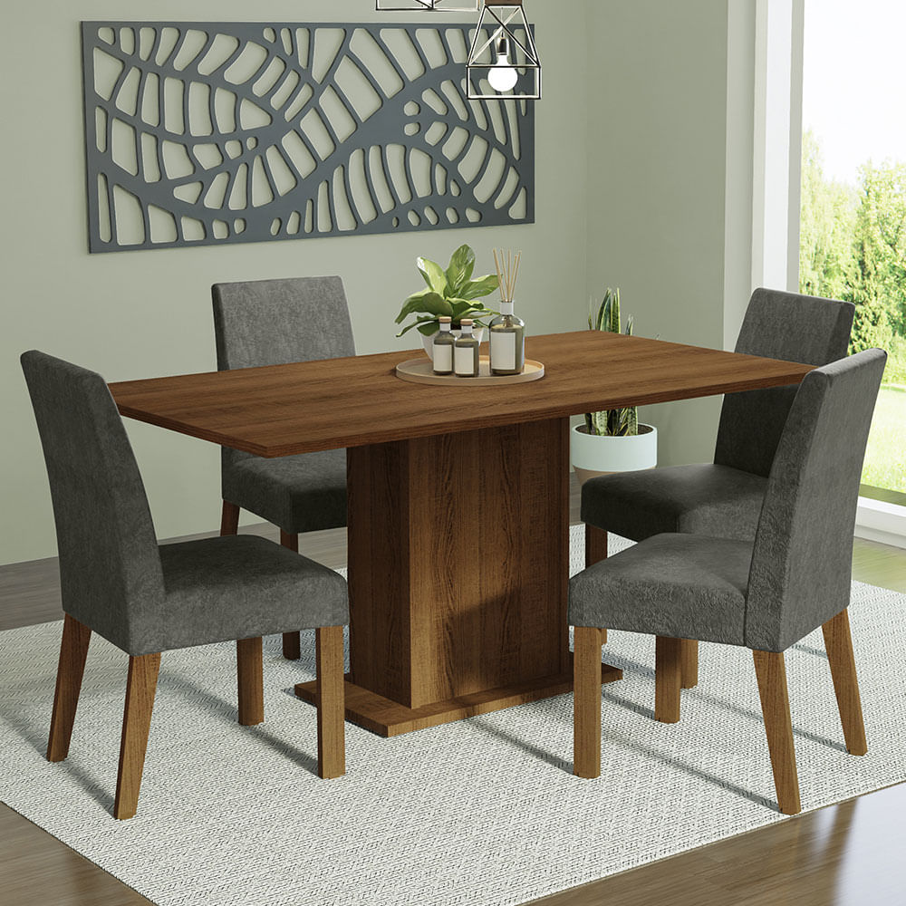 Juego De Comedor Madesa Keila Mesa tapa de madera 4 Sillas Tapizadas MDJA0401545ZSIL