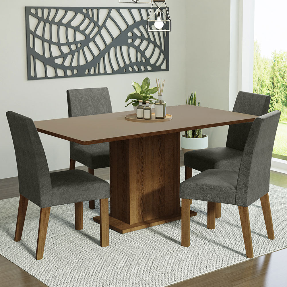 Juego De Comedor Madesa Keila Mesa tapa de madera 4 Sillas TapizadasMDJA0401547GSIL
