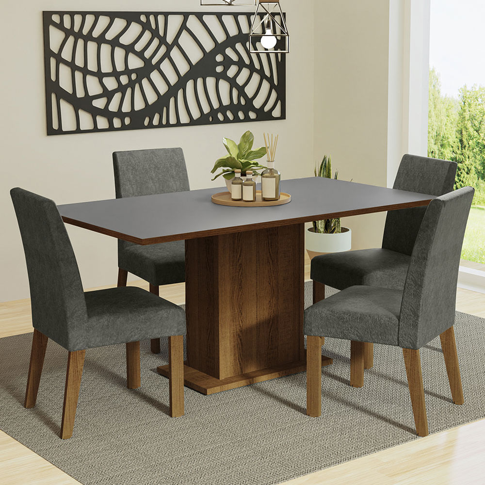 Juego De Comedor Madesa Keila Mesa tapa de madera 4 Sillas Tapizadas MDJA040154F9SIL