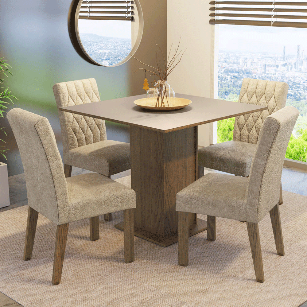 Juego De Comedor Madesa Livia Tapa Madera 4 Sillas Tapizadas MDJA0401377GSIM