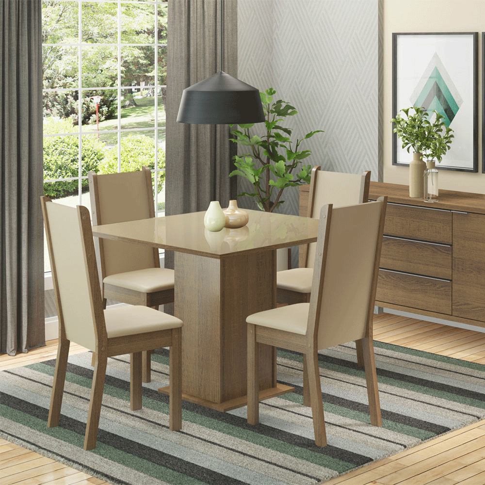Juego De Comedor Madesa Moscou Plus Tapa De Vidrio 4 Sillas