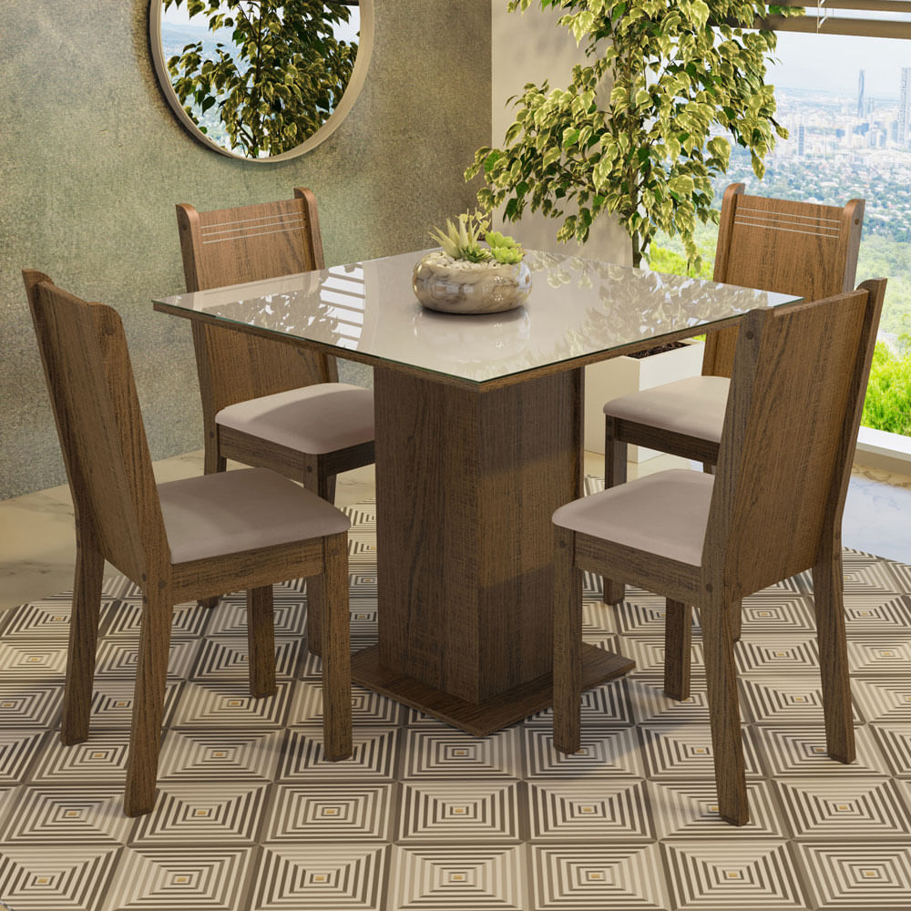 Juego De Comedor Madesa Perla Con Tapa De Vidrio Y 4 Sillas