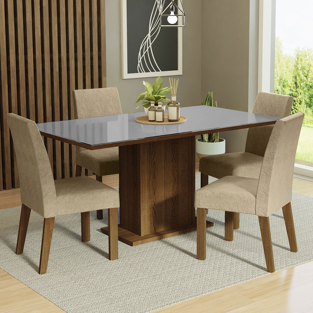 Juego De Comedor Mesa Con Tapa De Vidrio 4 Sillas Gris Avril