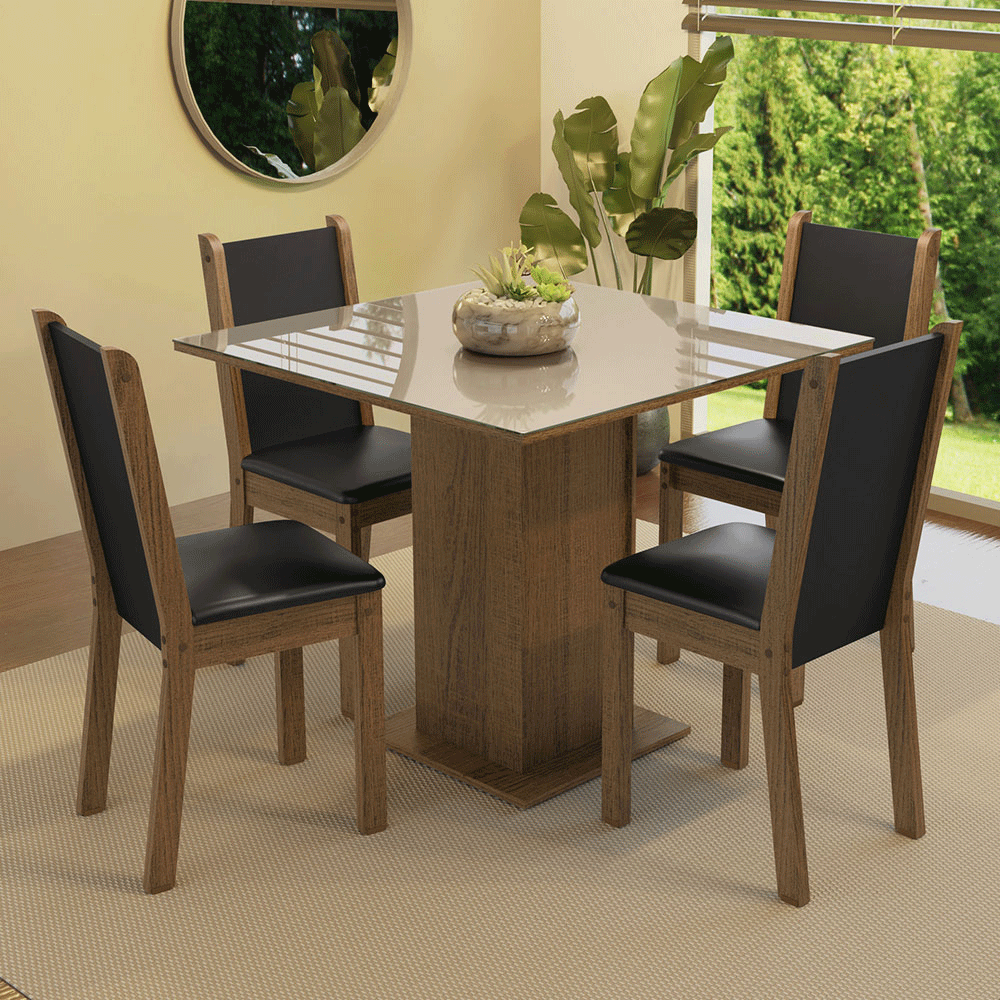 Juego De Comedor Mesa Con Tapa De Vidrio 4 Sillas Tifani