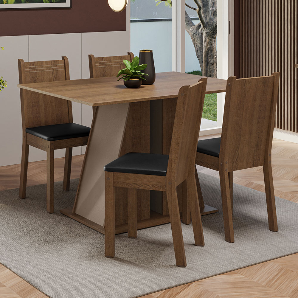 Juego De Comedor Mesa Tapa De Madera 4 Sillas Marilyn