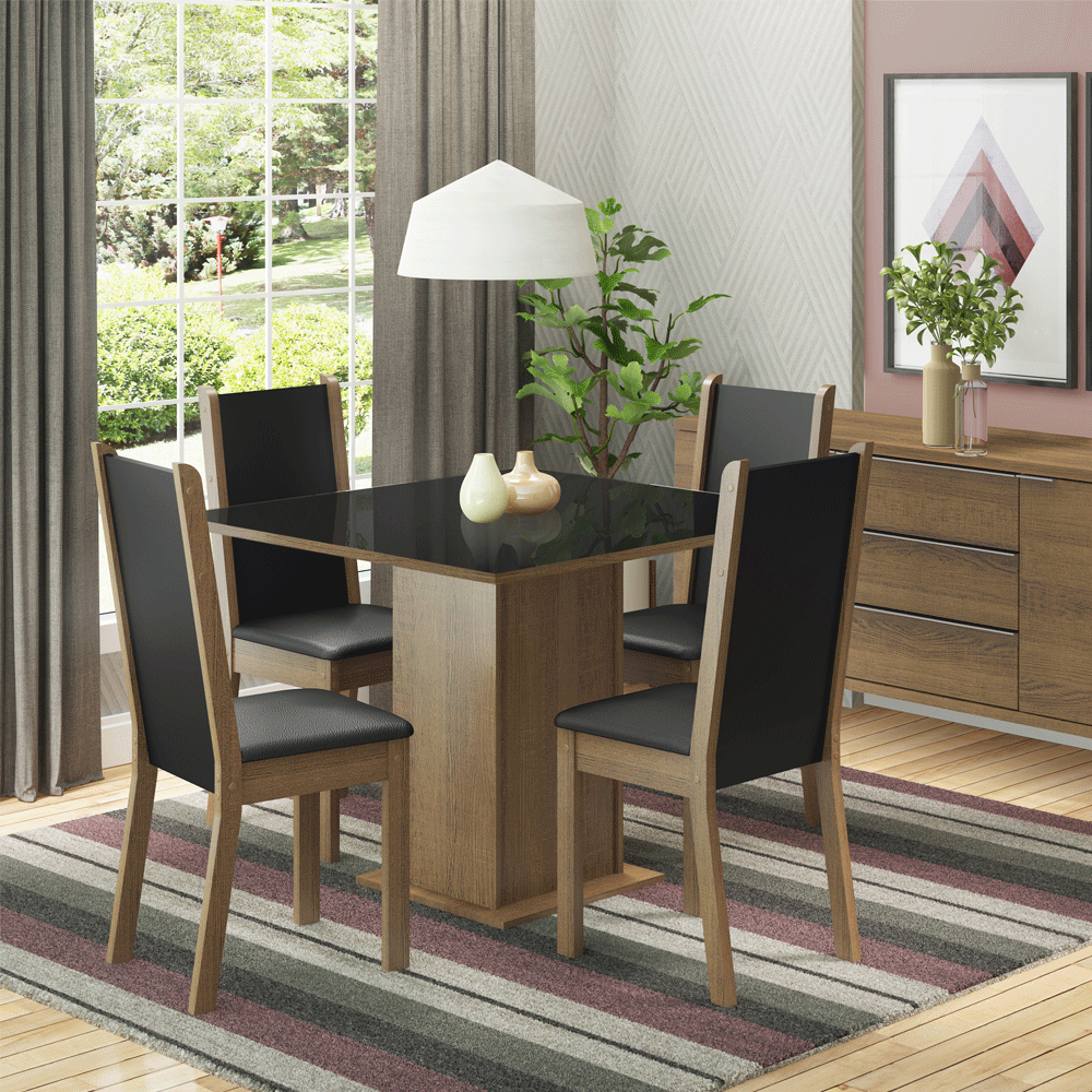 Juego De Comedor Mesa Tapa De Vidrio 4 Sillas Madesa Plus