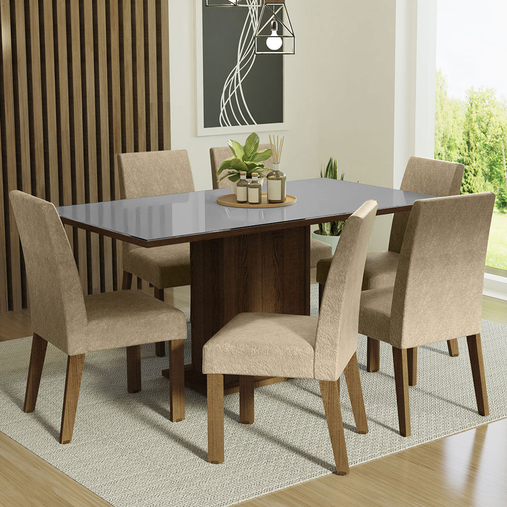 Juego De Comedor Mesa Tapa De Vidrio 6 Sillas Gris Alexis