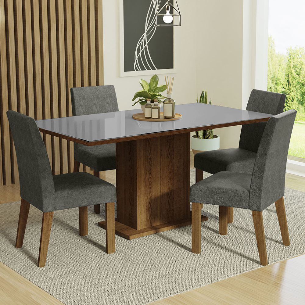 Juego De Comedor Mesa Tapa Vidrio 4 Sillas Avril Madesa