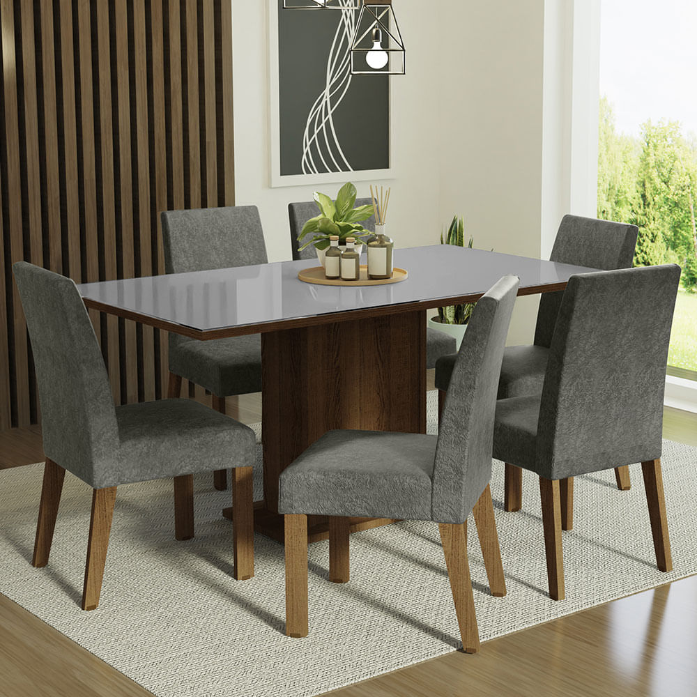 Juego De Comedor Mesa Tapa Vidrio 6 Sillas Alexis Madesa