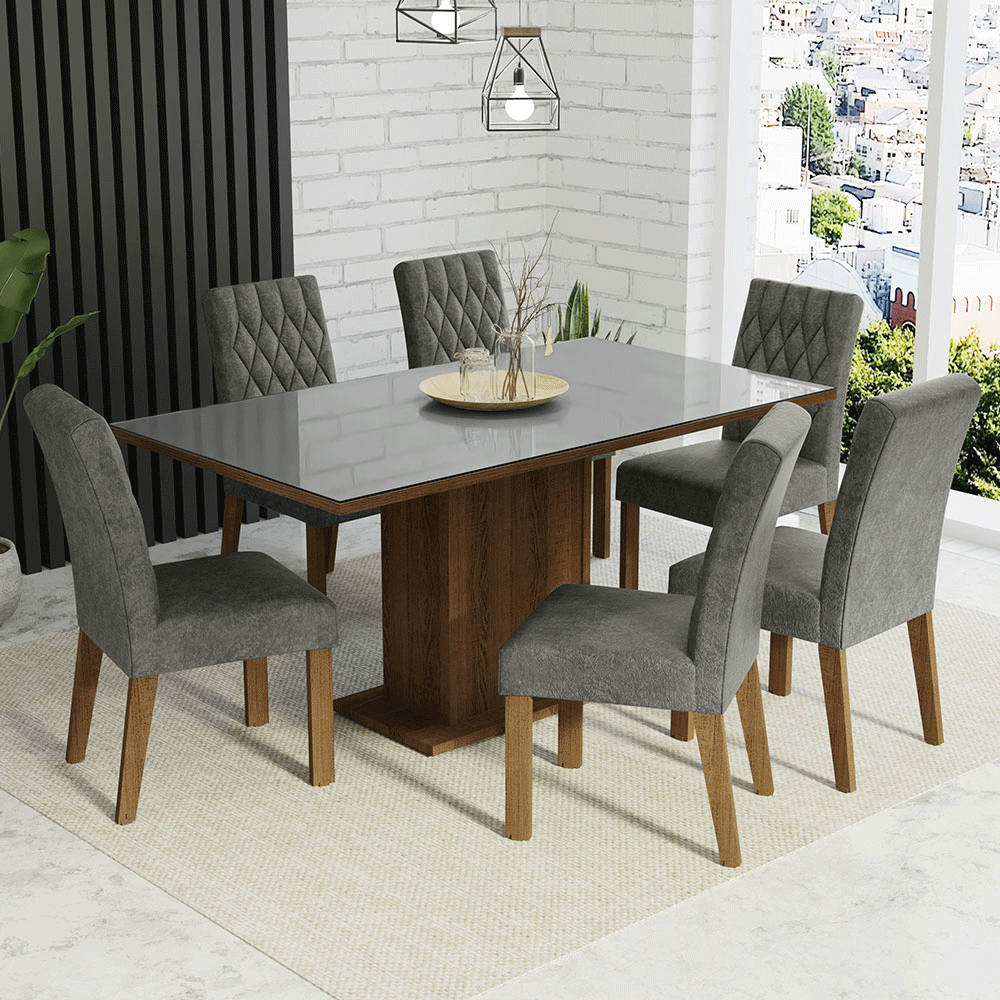 Juego De Comedor Tapa De Vidrio 6 Sillas Geórgia Madesa
