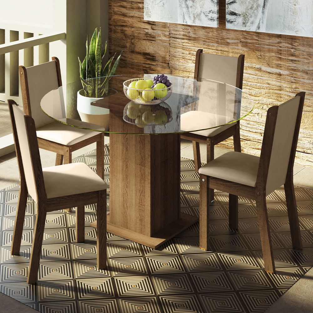 Juego De Comedor Tapa De Vidrio Circular 4 Sillas Madu MDJA0401187GBE