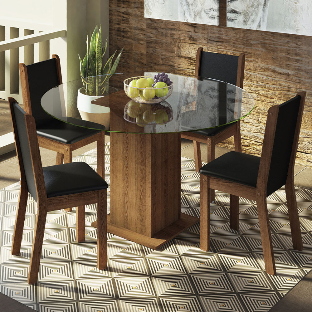 Juego De Comedor Tapa De Vidrio Circular 4 Sillas Madu MDJA0401187KPT