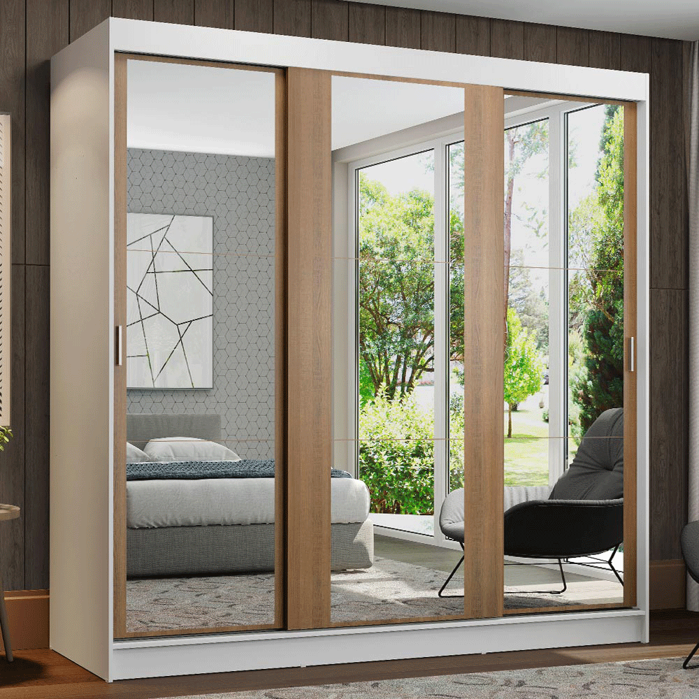 Placard Madesa Reno 3 Puertas Corredizas Con Espejos 4 Cajones 205x180x54 10959B3E