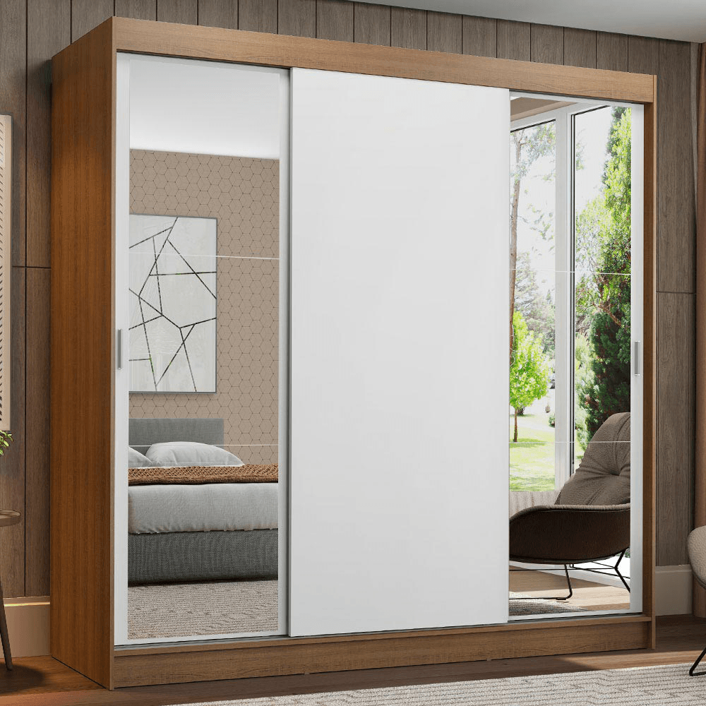 Placard Madesa Reno 3 Puertas Corredizas 2 Espejos 4 Cajones 205x180 10956E2E