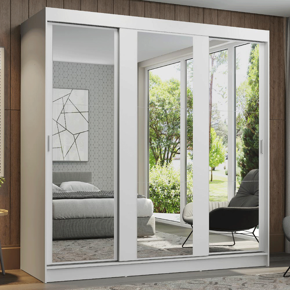 Placard Madesa Reno 3 Puertas Corredizas Con Espejos 4 Cajones 205x180x54 1095093E