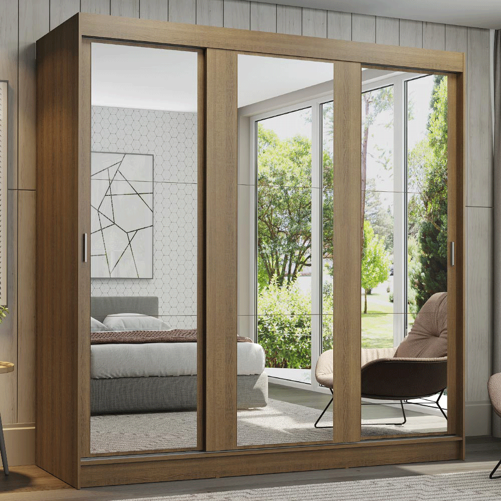 Placard Madesa Reno 3 Puertas Corredizas Con Espejos 4 Cajones 205x180x54 10955Z3E