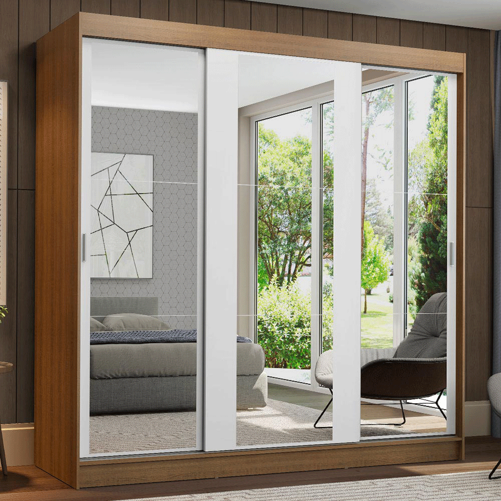 Placard Madesa Reno 3 Puertas Corredizas Con Espejos 4 Cajones 205x180x54 10956E3E