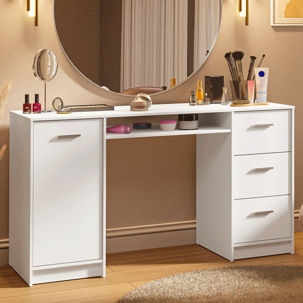 Escritorio Tocador 136cm 1 Puerta 3 Cajones Madesa Blanco