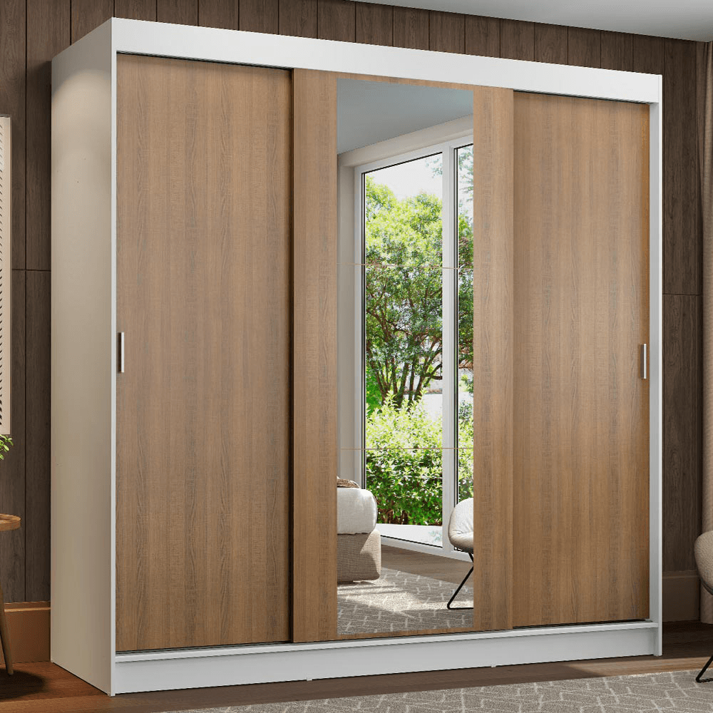 Placard Madesa Reno 3 Puertas Corredizas 1 Espejo 4 Cajones 205x180x54