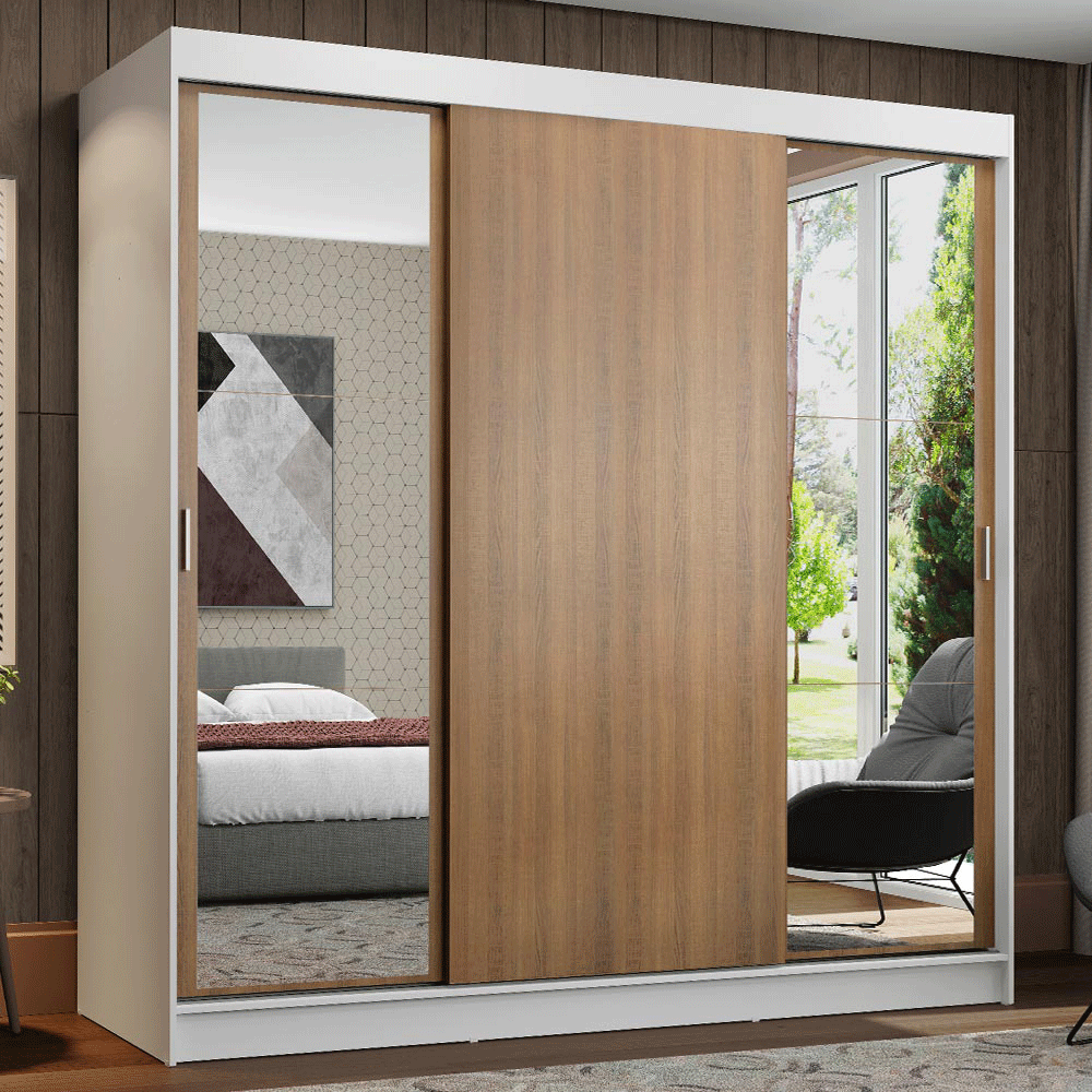 Placard Madesa Reno 3 Puertas Corredizas 2 Espejos 4 Cajones 205x180x54