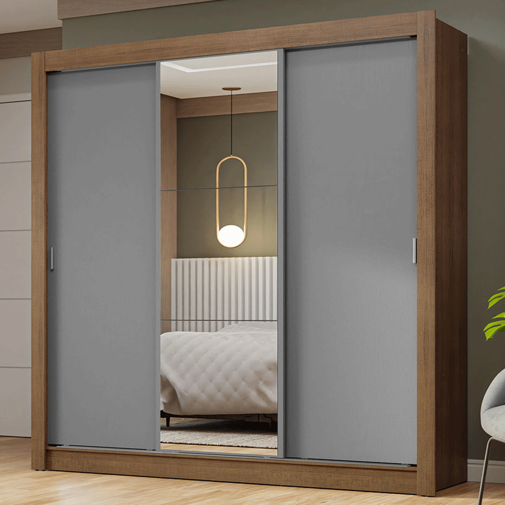 Ropero Closet Madesa 3 Puertas 1 Espejo Mg Color Marron/gris