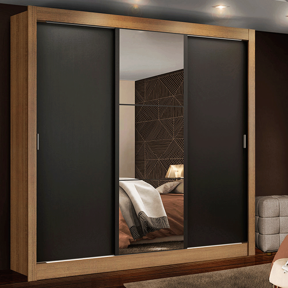 Ropero Closet Madesa Mônaco 3 Puertas 1 Espejo Mn 3 Negro