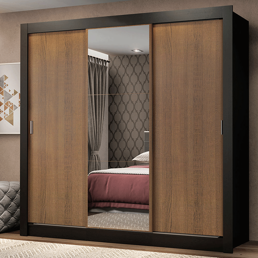 Ropero Closet Madesa Mônaco 3 Puertas 1 Espejo Negro/marrón Marrón